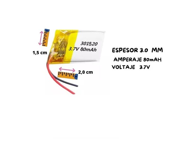 &u+ BATERIA AURICULAR DRON PARLANTE 3.7V 80MHA 301520